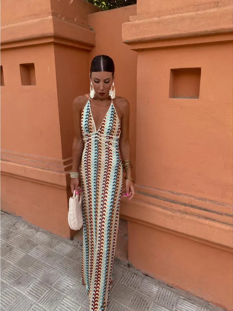 Levoire | Robe Imprimée Élégante À Col En V Pour - Femmes - Maxi Multicolore