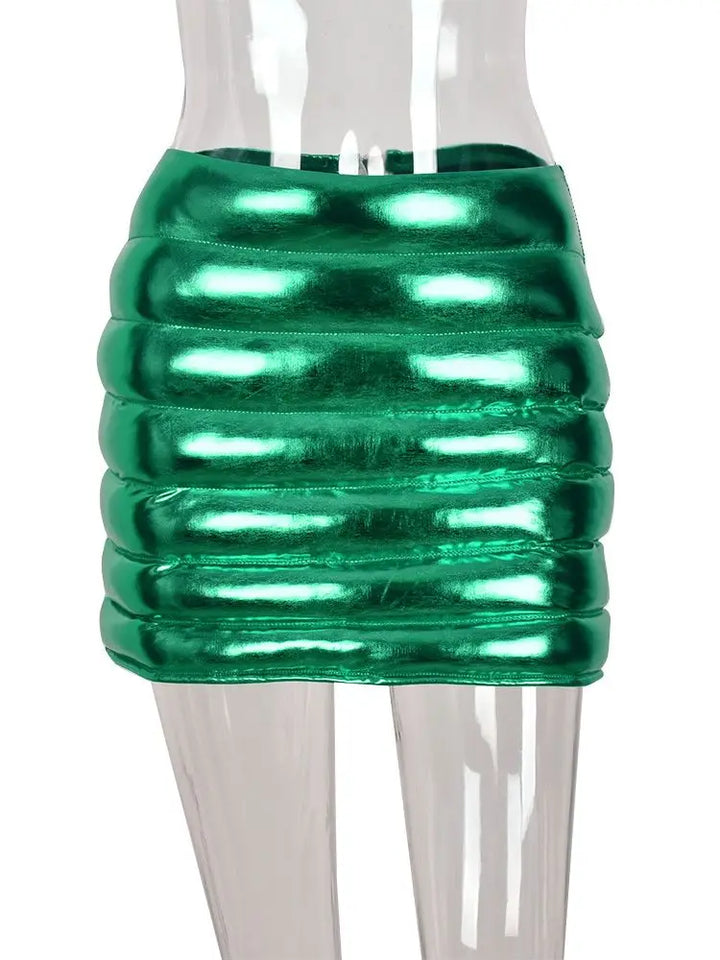 Levoire | Jupe Mini Taille Haute À Brillance Métallique Pour Un Look Moderne Vert