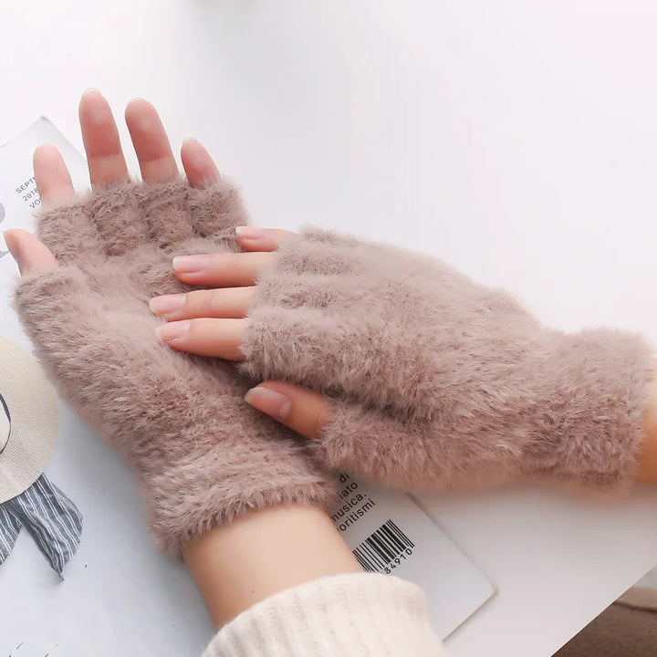Levoire | Gants Chauds Sans Doigts Pour Femmes En Fourrure Beige-1 Une taille