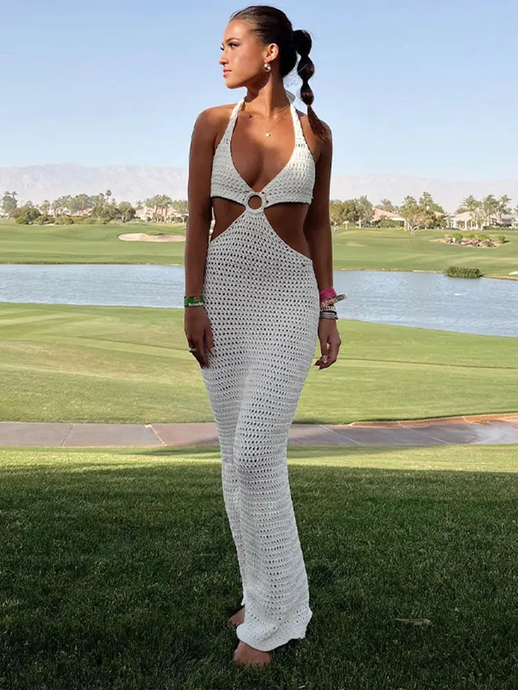 Levoire | Robe Maxi En Crochet Blanc