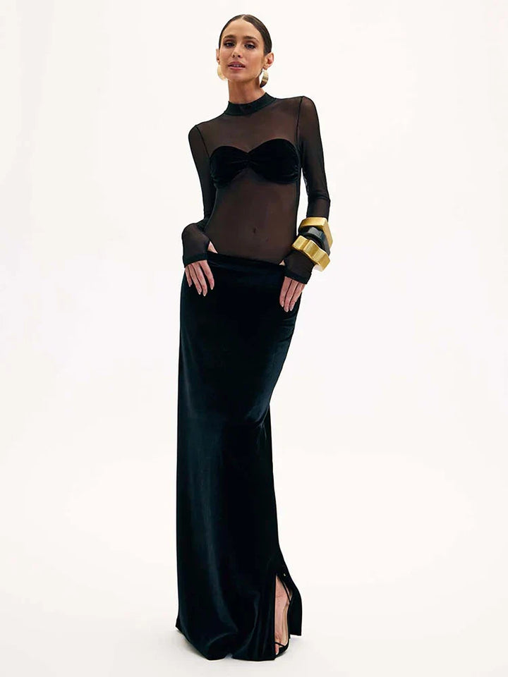 Levoire | Robe Maxi En Velours À Manches Longues En Maille