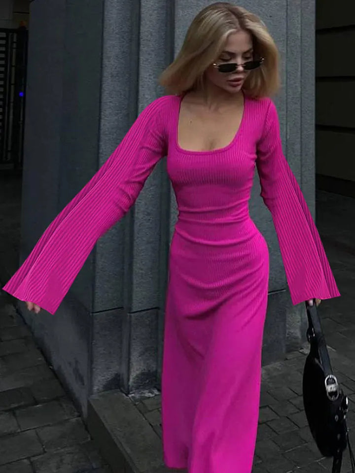 Levoire | Robe Maxi Côtelée Unie pour Femme