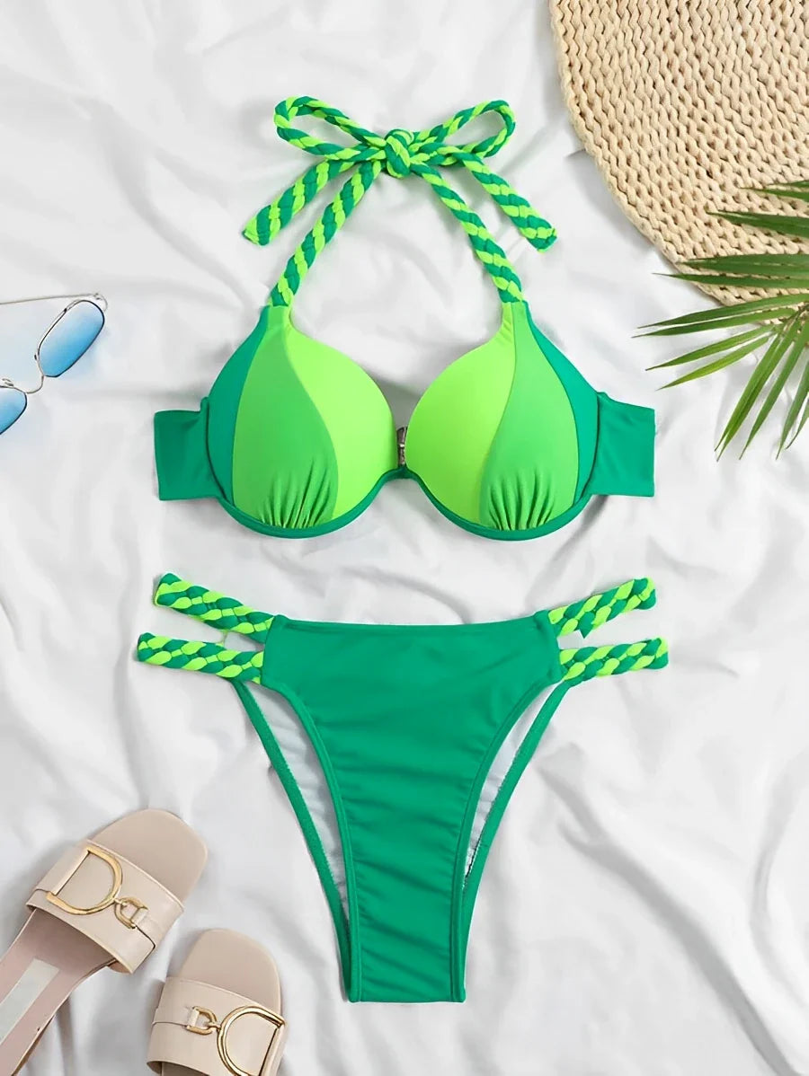 Levoire | Maillot De Bain Deux Pièces Avec Bonnets Amovibles Vert