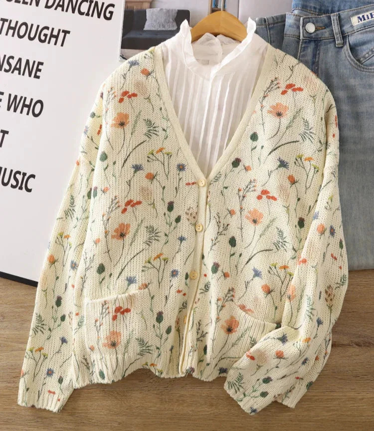 Levoire | Élégante Veste En Tricot Avec Imprimé Floral