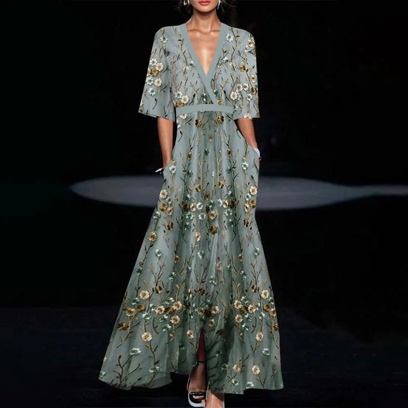 Levoire | Élégante Robe Fleurie Large VERT