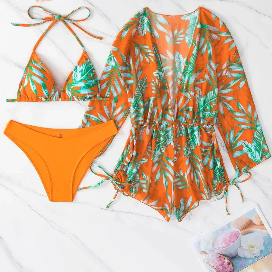 Levoire | Ensemble De Plage Combinaison Et Bikini Orange
