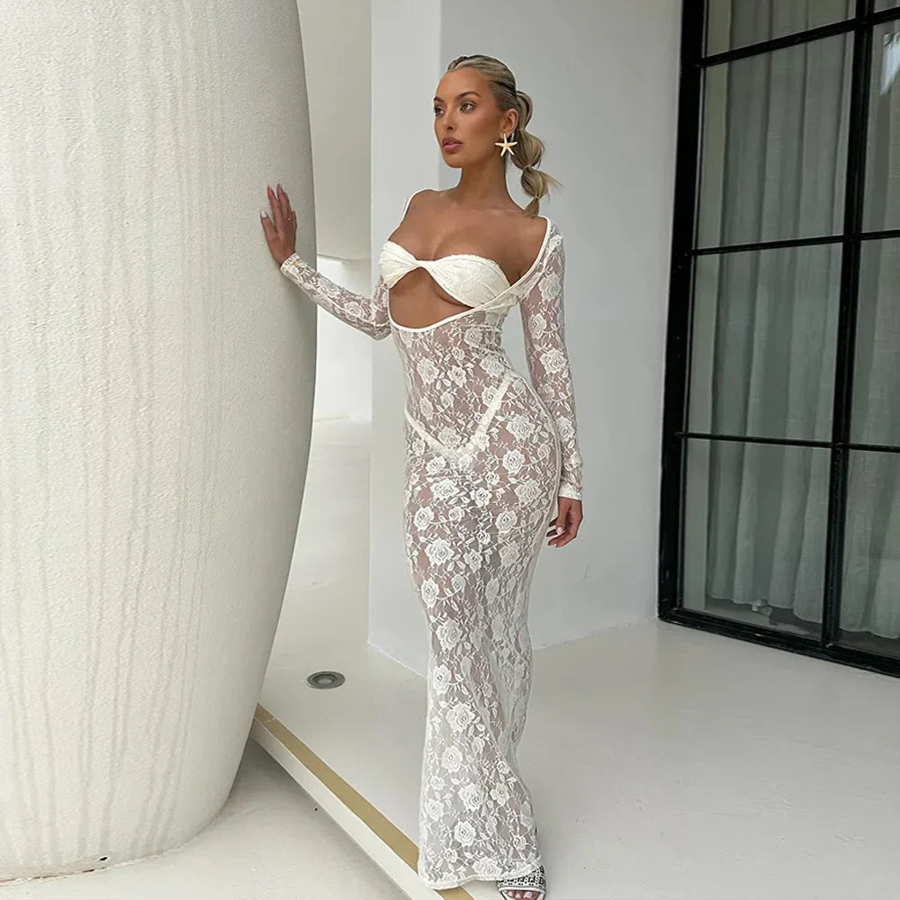 Levoire | Décolleté Ouvert Avec Des Bretelles En Dentelle Robes Maxi