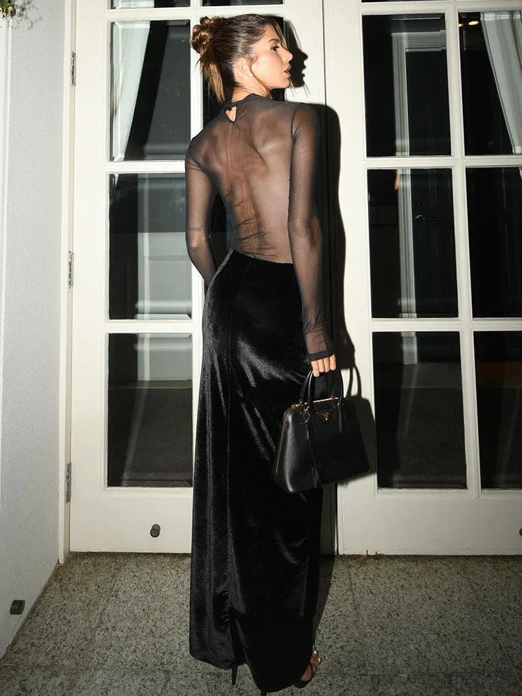 Levoire | Robe Maxi En Velours À Manches Longues En Maille