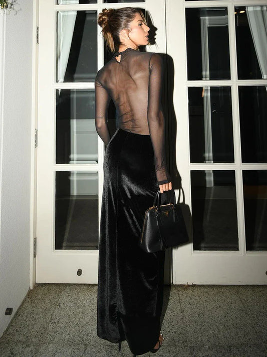 Levoire | Robe Maxi En Velours À Manches Longues En Maille