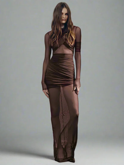 Levoire | Robe En Tulle Froncé À Manches Longues Braun