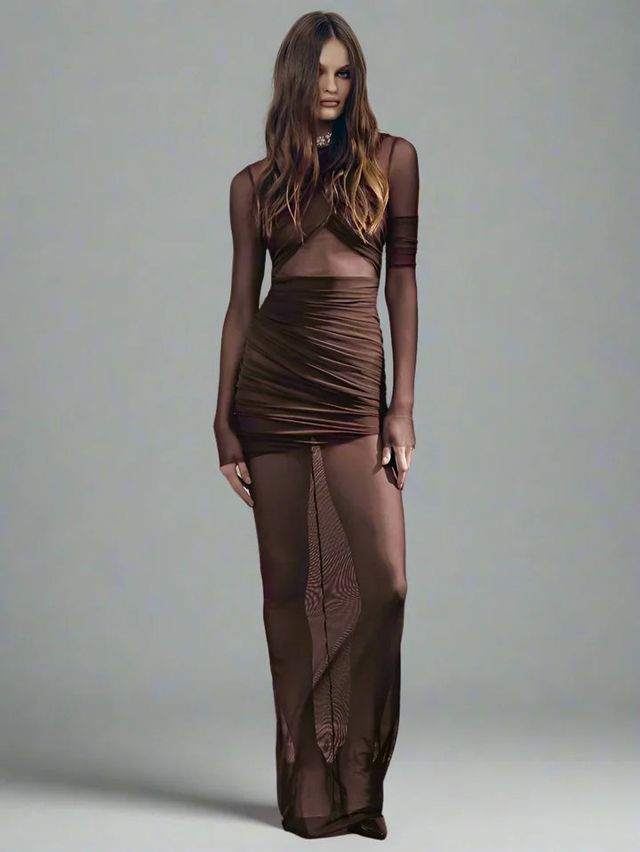 Levoire | Robe En Tulle Froncé À Manches Longues Braun