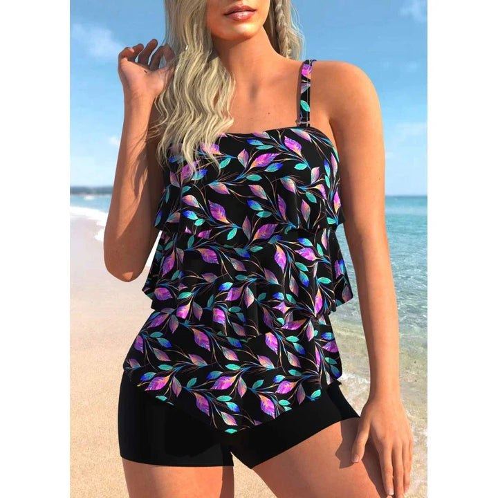 Levoire | Maillot De Bain Bleu D'Été Avec Imprimé Noir