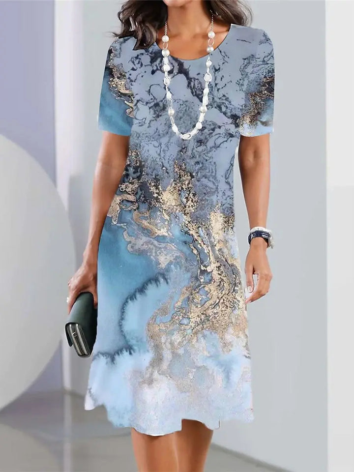 Levoire | Robe Midi A-Line À Motif Abstrait Bleu clair