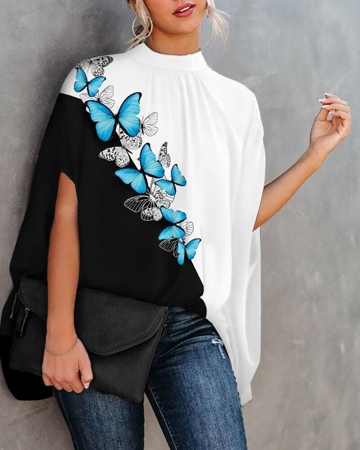 Levoire | Chemisier Ample Avec Manches Chauve-Souris Pour L'Été Mode Décontractée Streetwear Top Blanc Noir