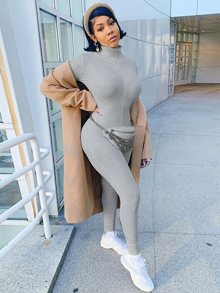 Levoire | Eng Ajusté Zip Combinaison Gris long