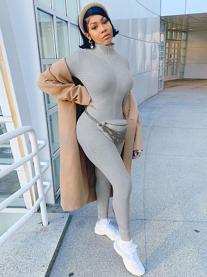 Levoire | Eng Ajusté Zip Combinaison Gris long