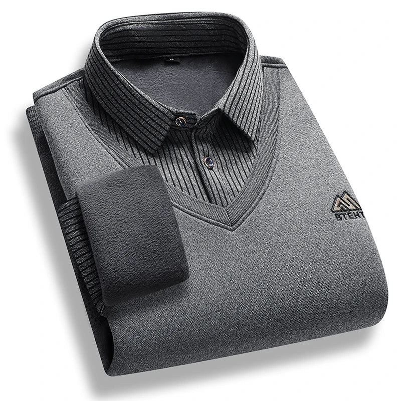 Levoire | Pull Polaire Homme Col Polo Gris foncé