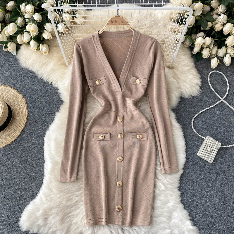 Levoire | Robe Portefeuille Tricotée Bureau Khaki Une taille