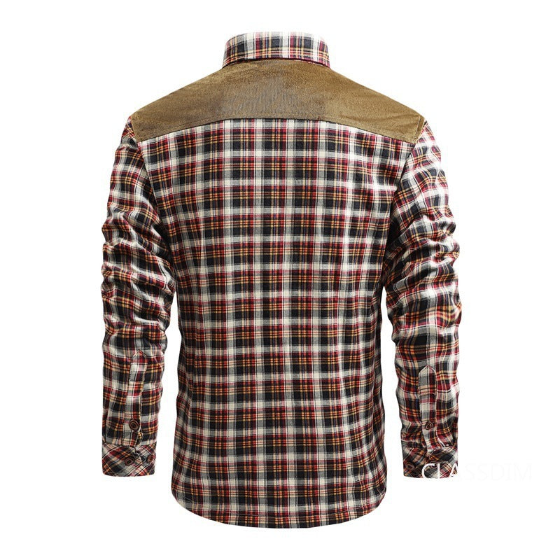 Levoire | Manteau En Flanelle À Carreaux À La Mode Avec Détails En Daim Pour Hommes
