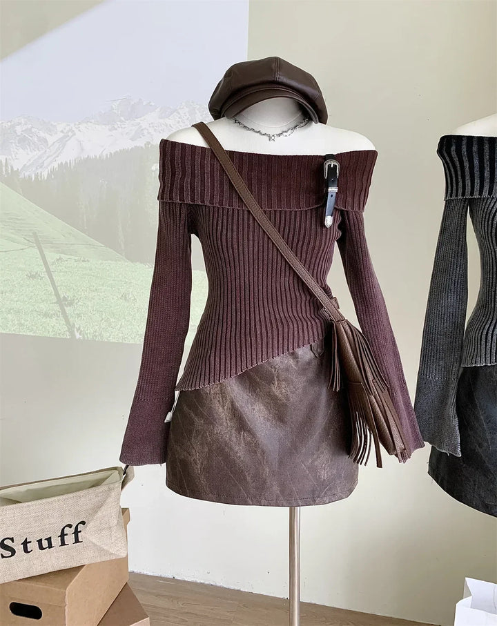 Levoire | Grunge Pull-Over Haut Café Taille unique