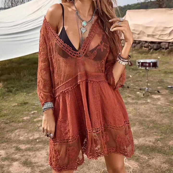 Levoire | Couverture De Plage Décolleté Tunique En Crochet Robe