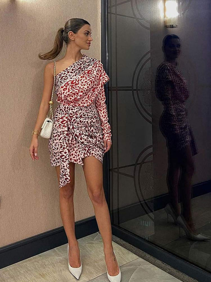 Levoire | Motif Léopard Robe Mini À Une Épaule Sans Manches