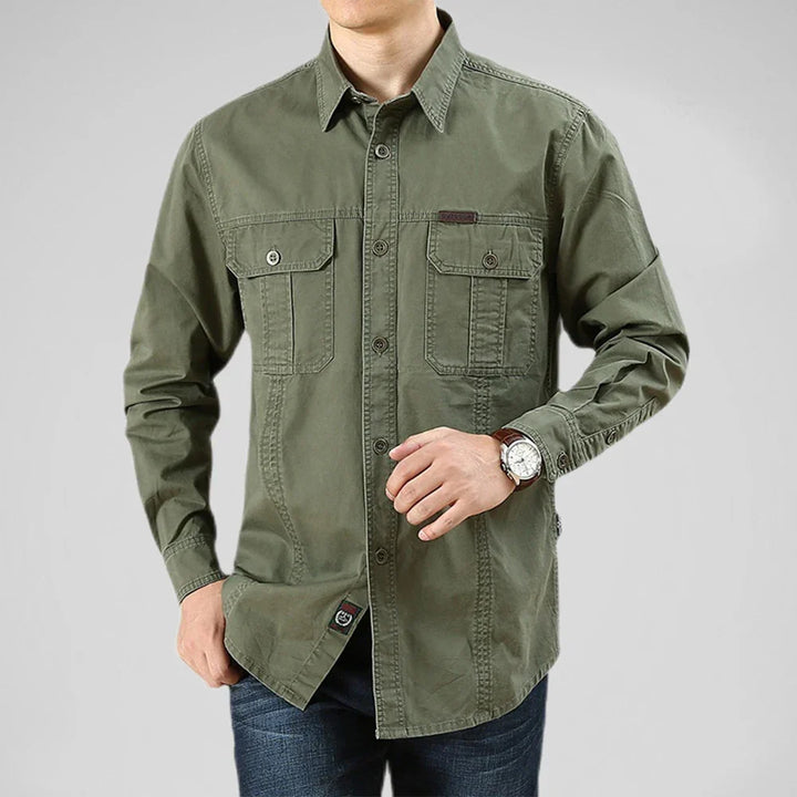 Levoire | Chemise Overshirt Décontractée Avec Plusieurs Poches Pour Hommes Vert olive