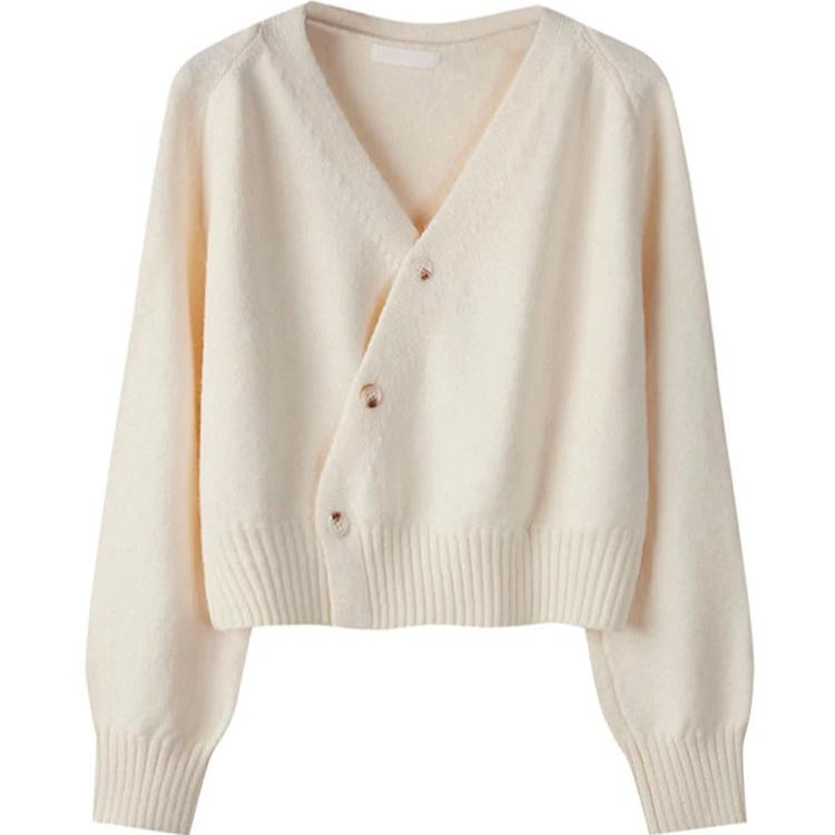 Levoire | Merino Laine Pull En Cachemire À Manches Longues V Col Avec Boutons Invisibles Beige Une taille