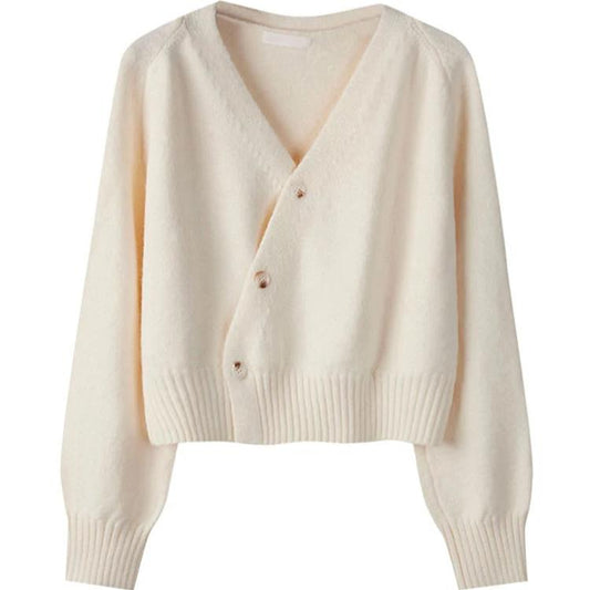 Levoire | Merino Laine Pull En Cachemire À Manches Longues V Col Avec Boutons Invisibles Beige Une taille