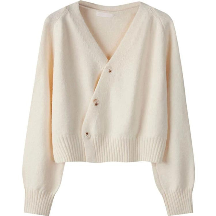 Levoire | Merino Laine Pull En Cachemire À Manches Longues V Col Avec Boutons Invisibles Beige Une taille