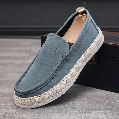 Levoire | Loafers En Toile En Suède Velours À Enfiler Bleu