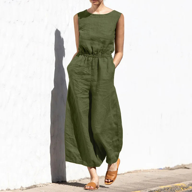 Levoire | Salopette En Coton Lin Vert armée
