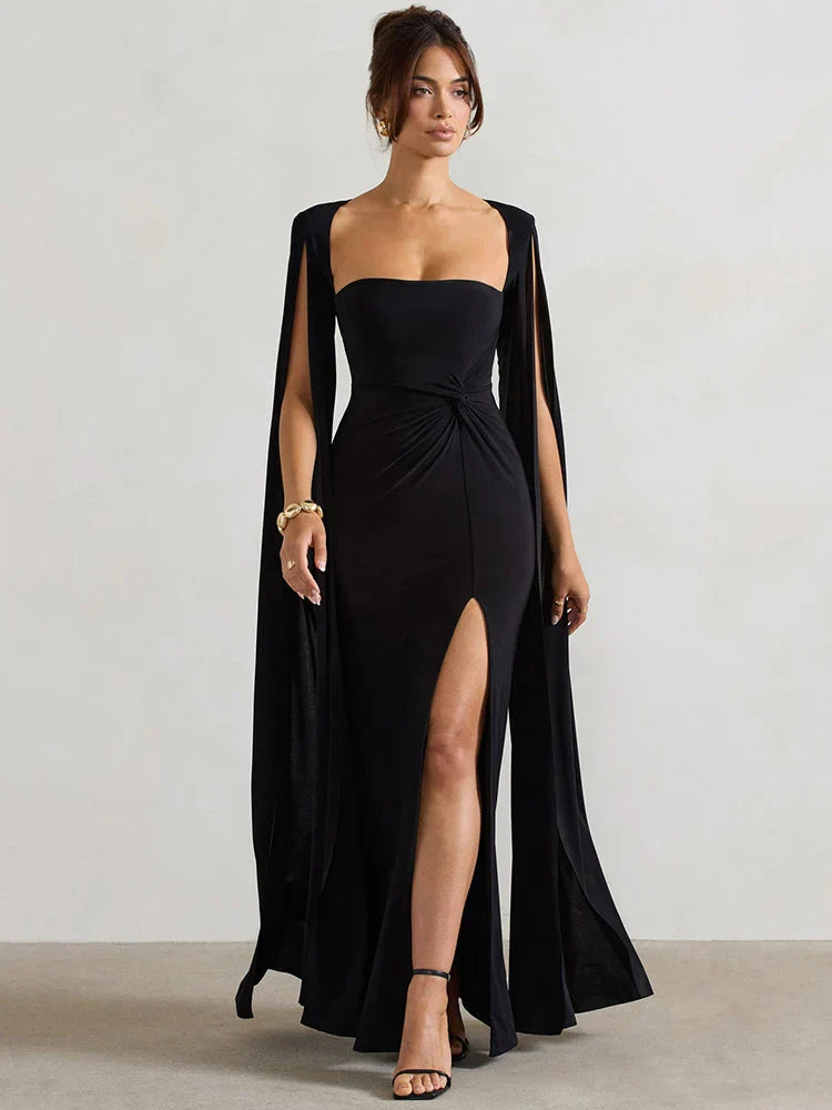 Levoire | Robe Longue À Manches Cape Avec Fente