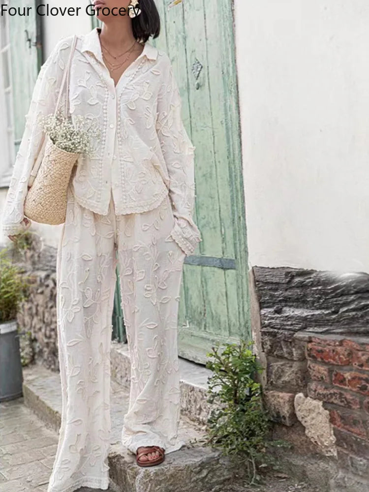 Levoire | Ensemble Pantalon Avec Broderie Et Blouse À Manches Longues