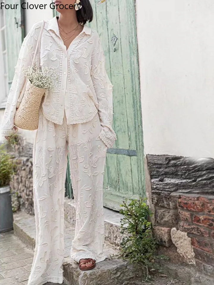 Levoire | Ensemble Pantalon Avec Broderie Et Blouse À Manches Longues