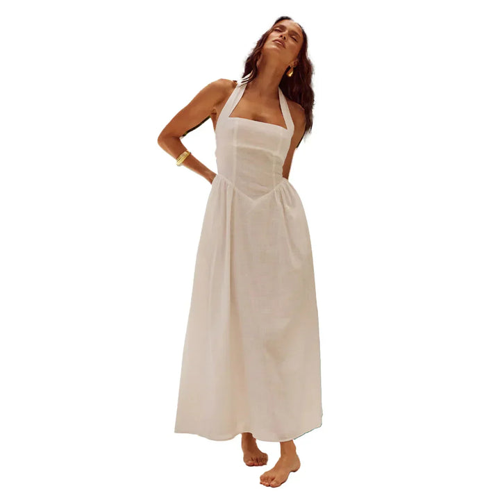 Levoire | Femme Robe longue élégante avec encolure ras du cou Blanc