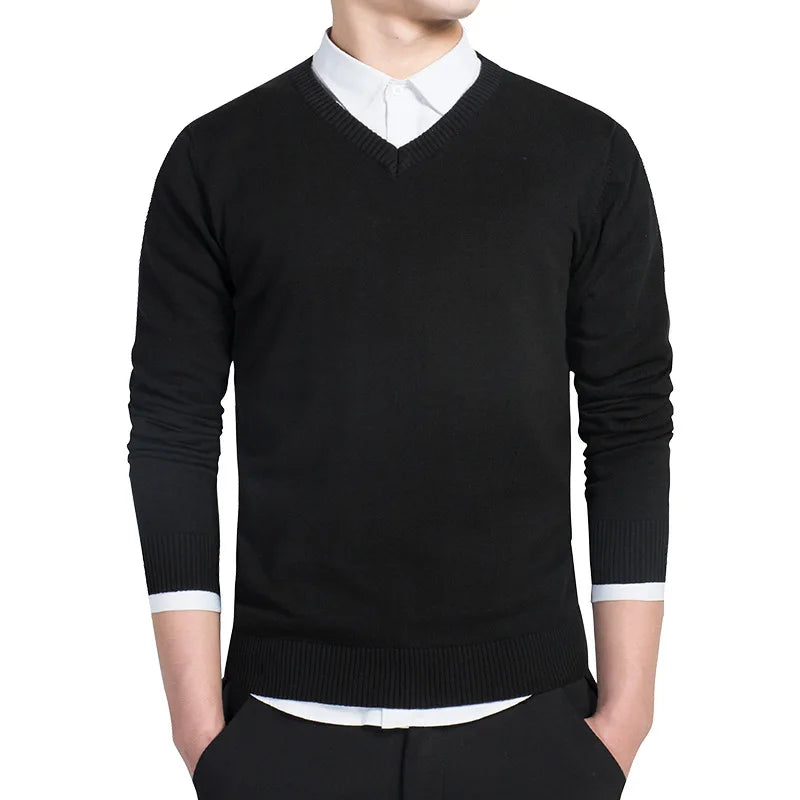 Levoire | Pull En Tricot Premium Avec Décolleté En V Pour Hommes Noir