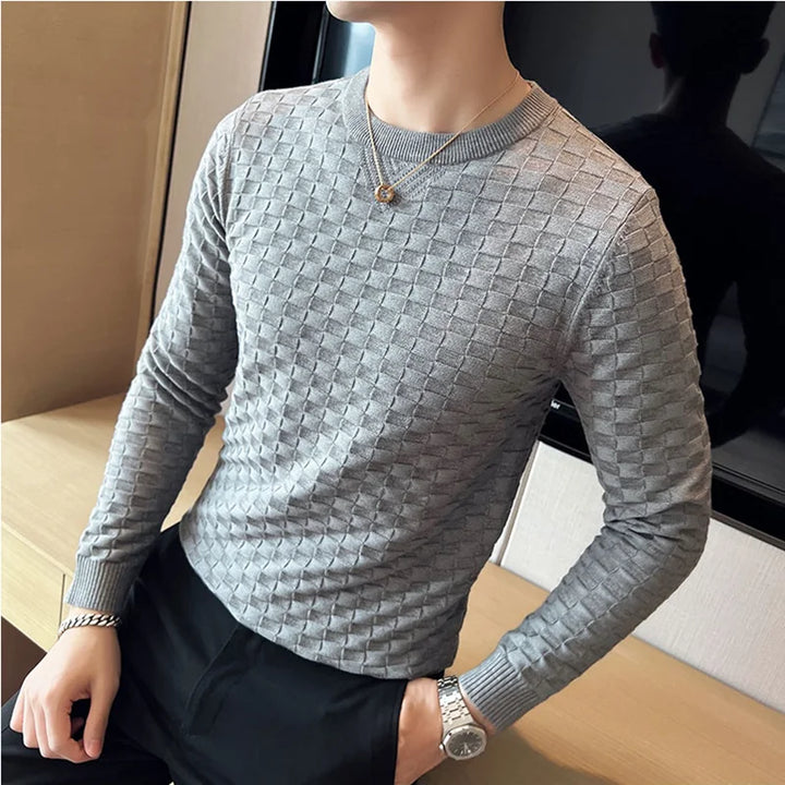 Levoire | Pull Élégant Pour Homme Avec Un Motif À Carreaux Marqué Gris