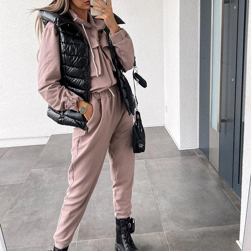 Levoire | Ensembles Cargo Pour Femmes Sweat À Capuche Avec Fermeture Éclair & Pantalons Rosa