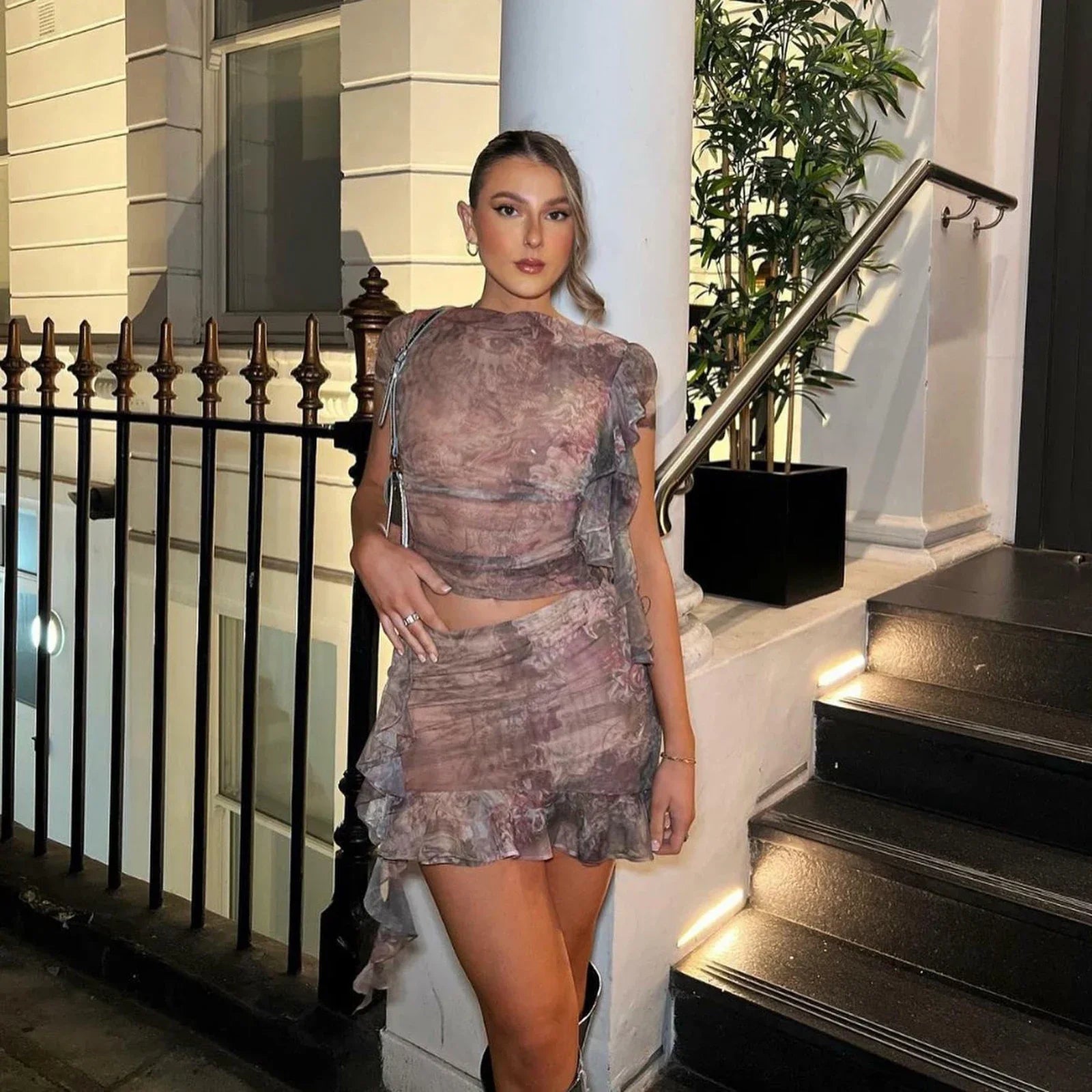 Levoire | Crop Top Volant Et Jupe Drapée Set