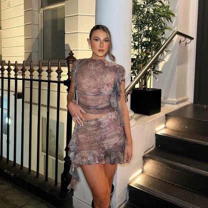 Levoire | Crop Top Volant Et Jupe Drapée Set