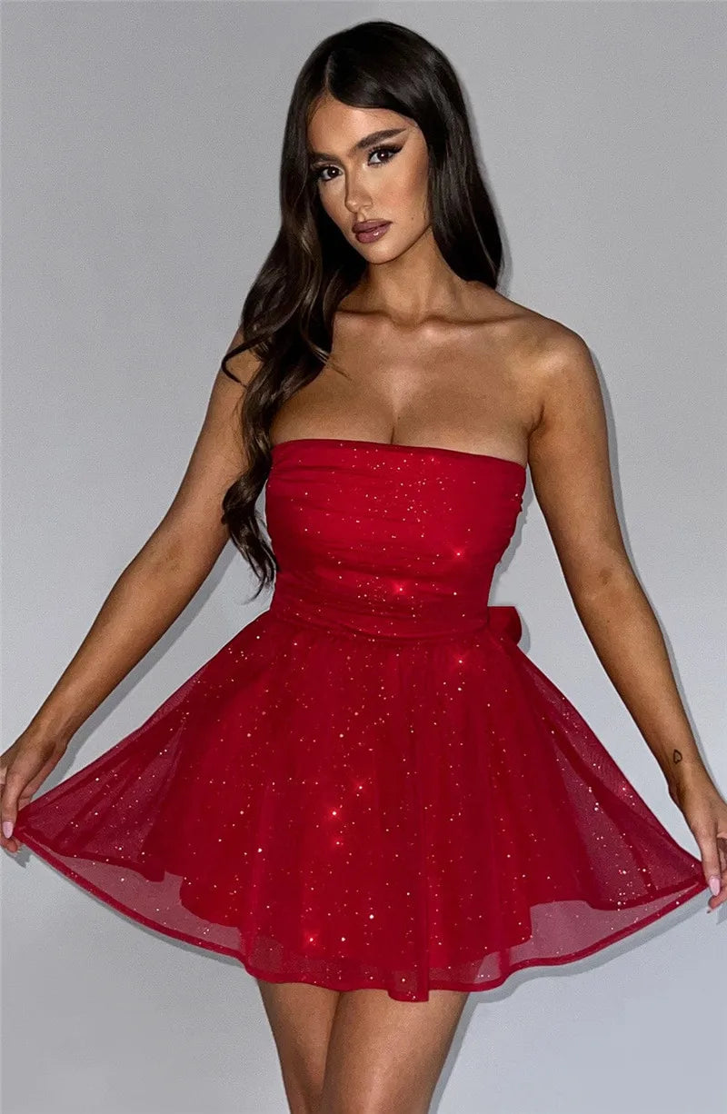Levoire | Robe Mini À Bretelles Off-Shoulder En Maille Pailletée À Dos Ouvert