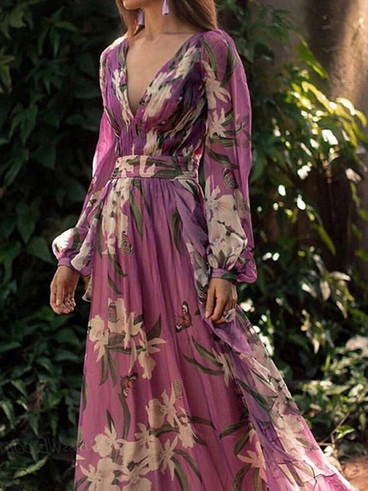 Levoire | Robe A-Ligne À Manches Longues Imprimée De Fleurs