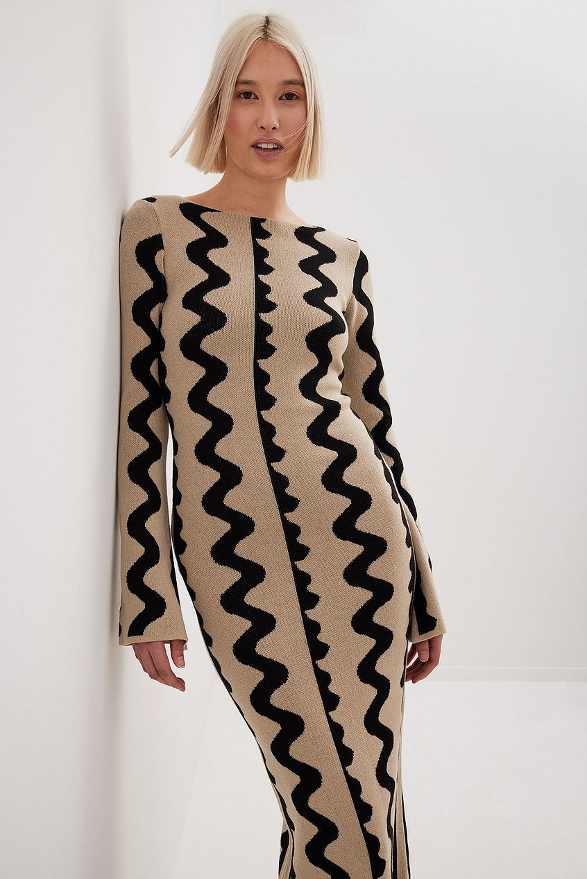 Levoire | Robe Tricotée Élégante À Manches Longues Beige