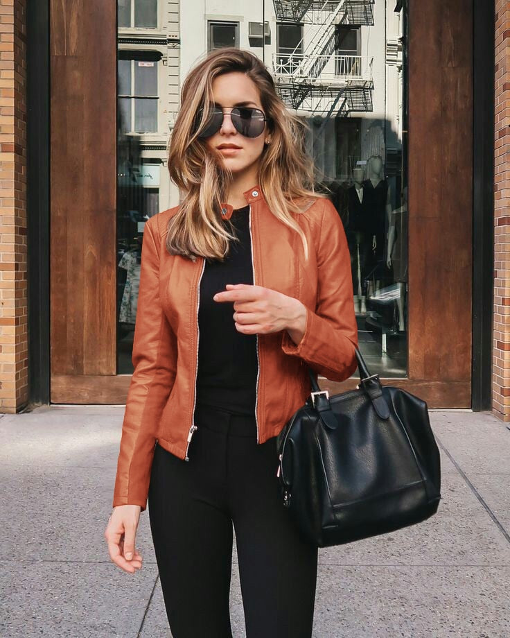 Levoire | Veste En Cuir Slim Fit Pour Femmes Orange