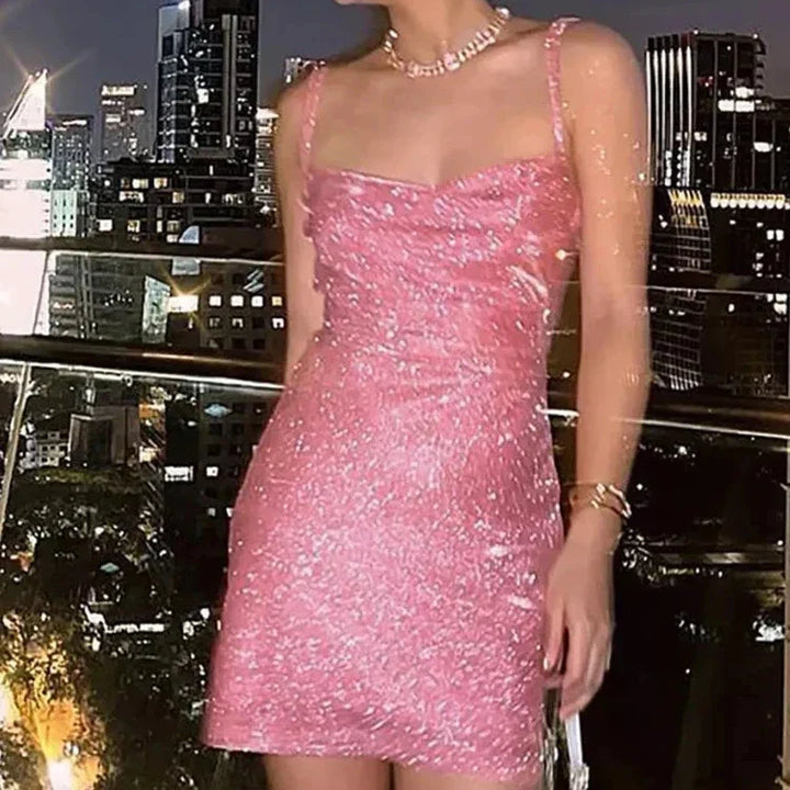 Levoire | Robe Mini Brillante Avec Design Col Bateau Rosa