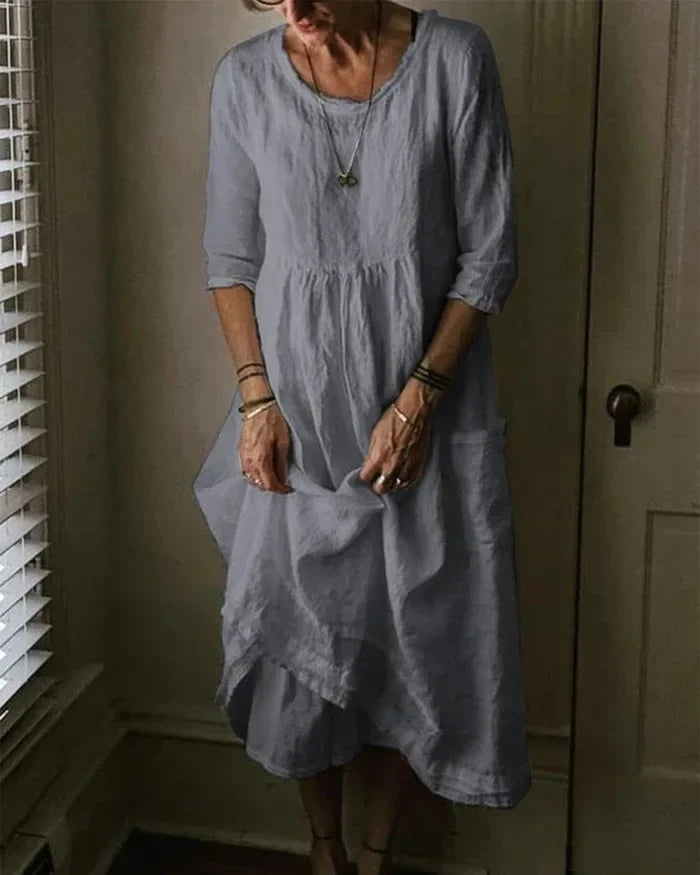 Levoire | Robe Femme Grande Taille En Coton Lin Gris