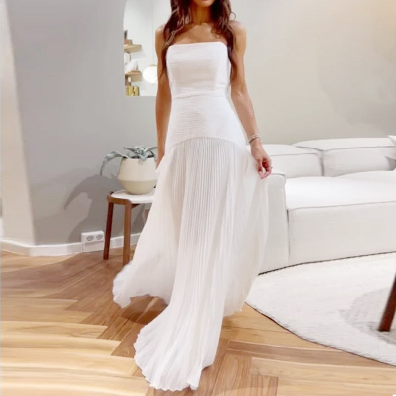 Levoire | Sans Manches Robe Maxi Plissée Blanc