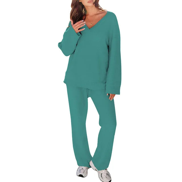 Levoire | Ensemble De Pyjama Avec Décolleté En V Et Manches Longues Parfait Pour La Détente Turquoise