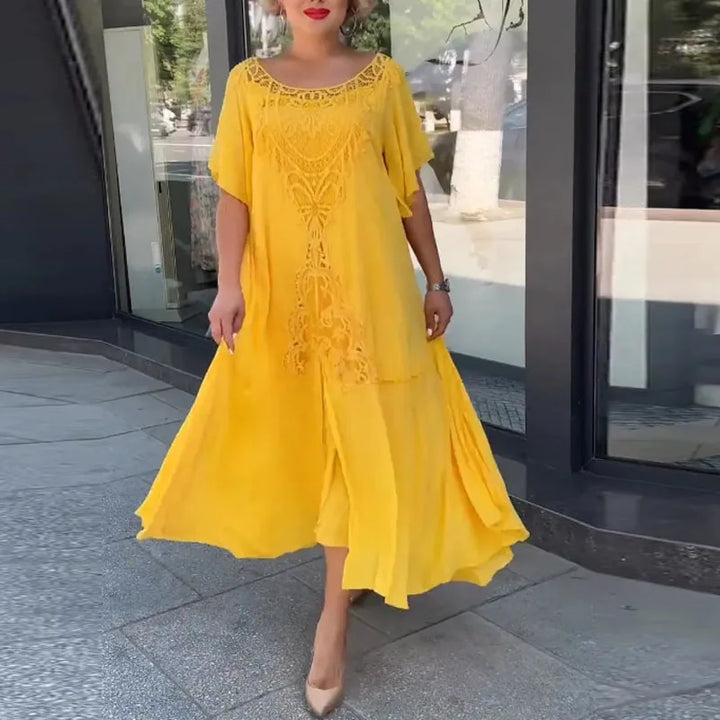 Levoire | Robe Brodée Chic En Tissu Léger Jaune